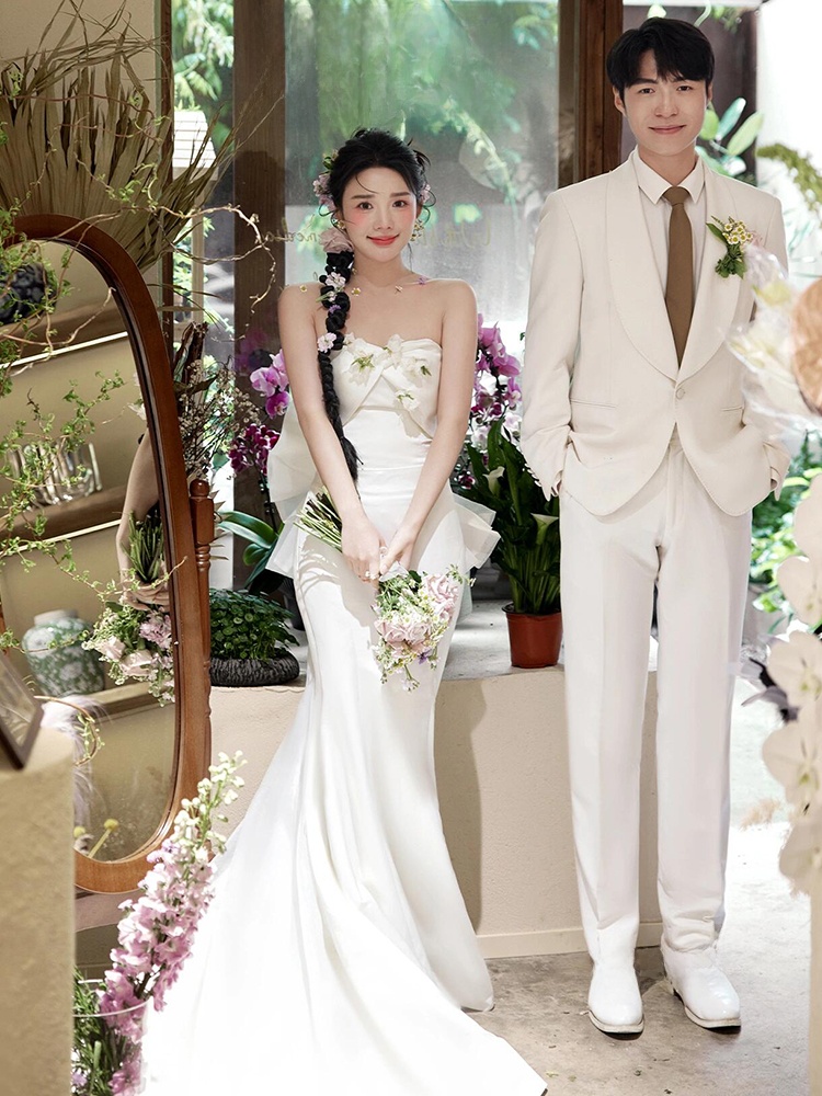 Elegant Satin Wedding Dress Si - Photography Young 评论和价格
