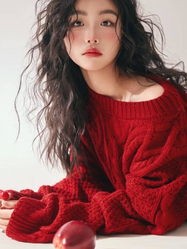 Red Sweater Girl Studio Art Ph - Photography Young 评论和价格